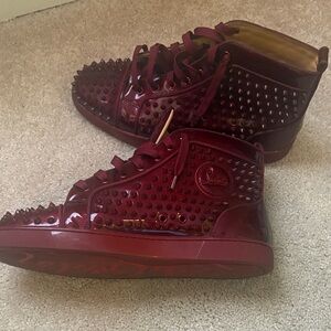 Christian Louboutin Burgundy Spiked High-Top Sneakers